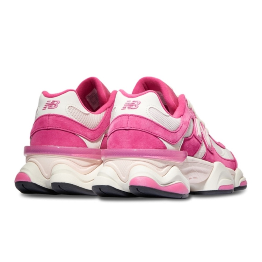 . New Balance Womens Fuschia Pink/White Suede 9060 Sneakers - Picture 8 of 15